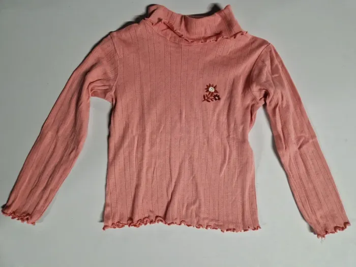 Tee-shirt manches longues fille TAO rose col fleur 116 cm