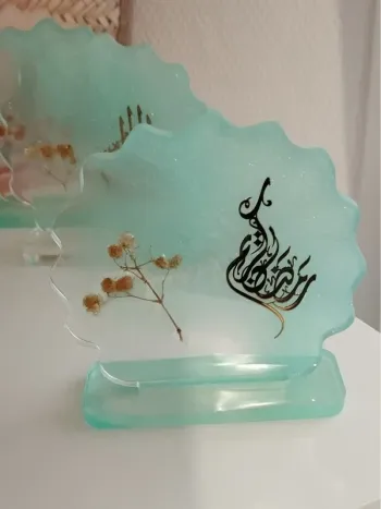 idée cadeau ornement bureau coiffeuse couvre tasse en résine et plantes naturelles abr006