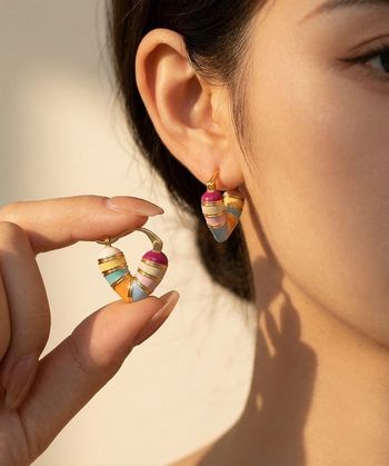 Boucles Créoles Cœur Croissant Multicolore – Émail Coloré & Or – Joie & Fantaisie