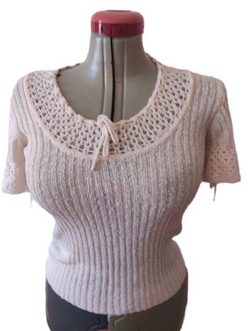 Pull manches courtes décoré fantaisie crème jaune clair 36/38