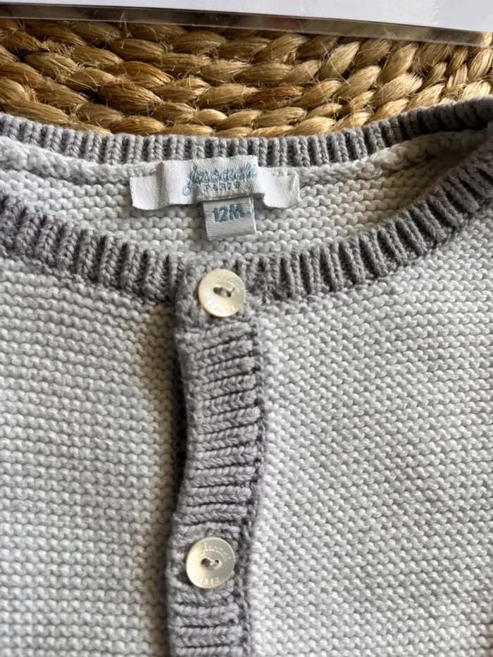 Gilet en maille jacadi blanc et gris - photo numéro 2