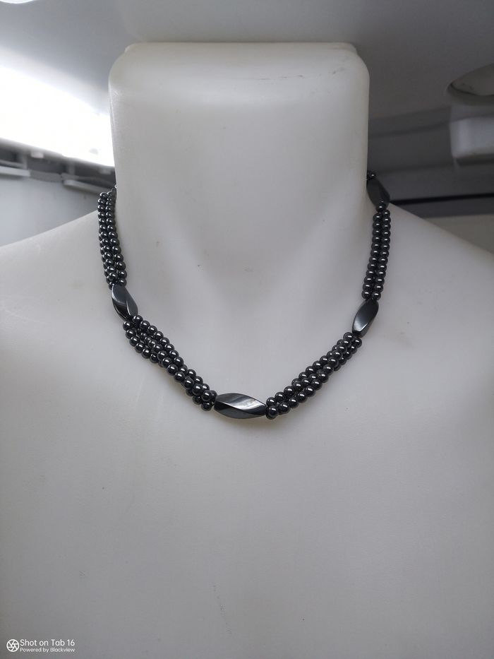 Collier ras du cou en perle de onyx en perle - photo numéro 2