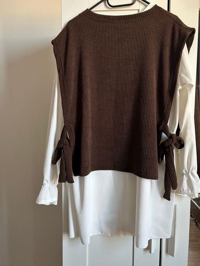 Ensemble Pantalon Blouse 3 pièces marron Neuf New Collection Taille Unique - photo numéro 5