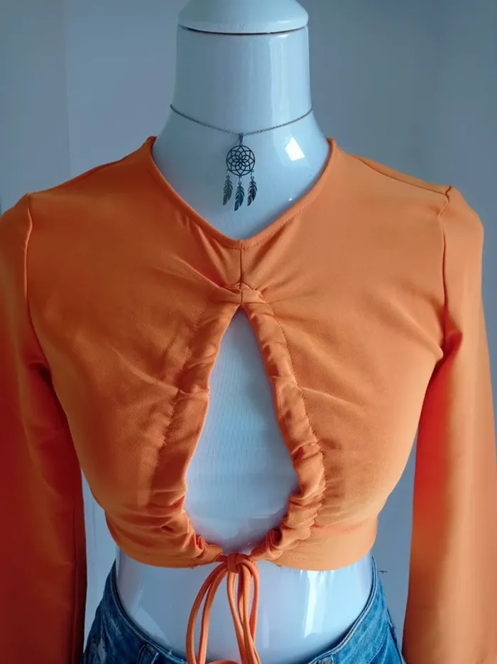Magnifique crop top sexy orange manches longues T.S H&M - photo numéro 2