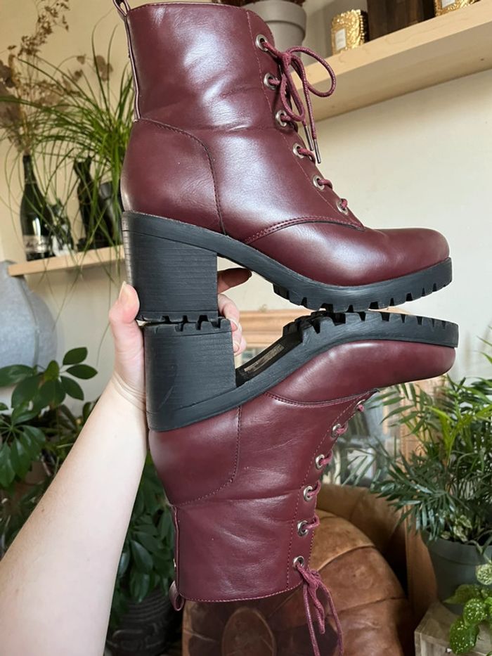Bottines à talons avec lacets - bordeaux - photo numéro 11