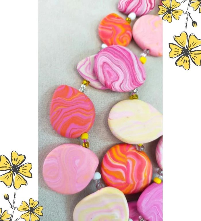 Collier fait main en pâte polymère – Nuances de rose et jaune pastel _ Collection Nuances de Rose - photo numéro 12