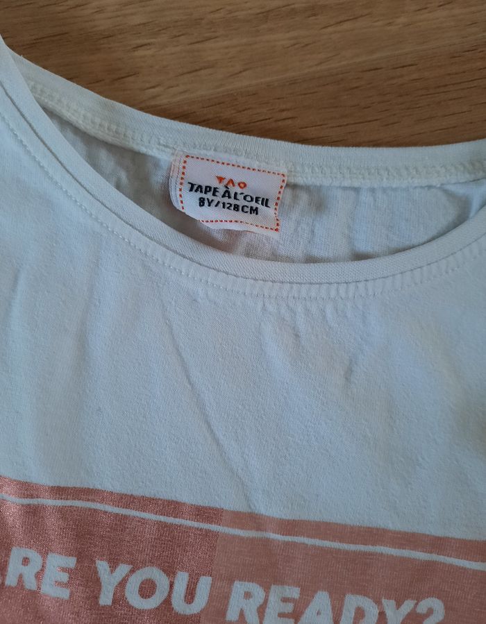 T-shirt fille blanc imprimé rose manches longues TAO 8 ans - photo numéro 3