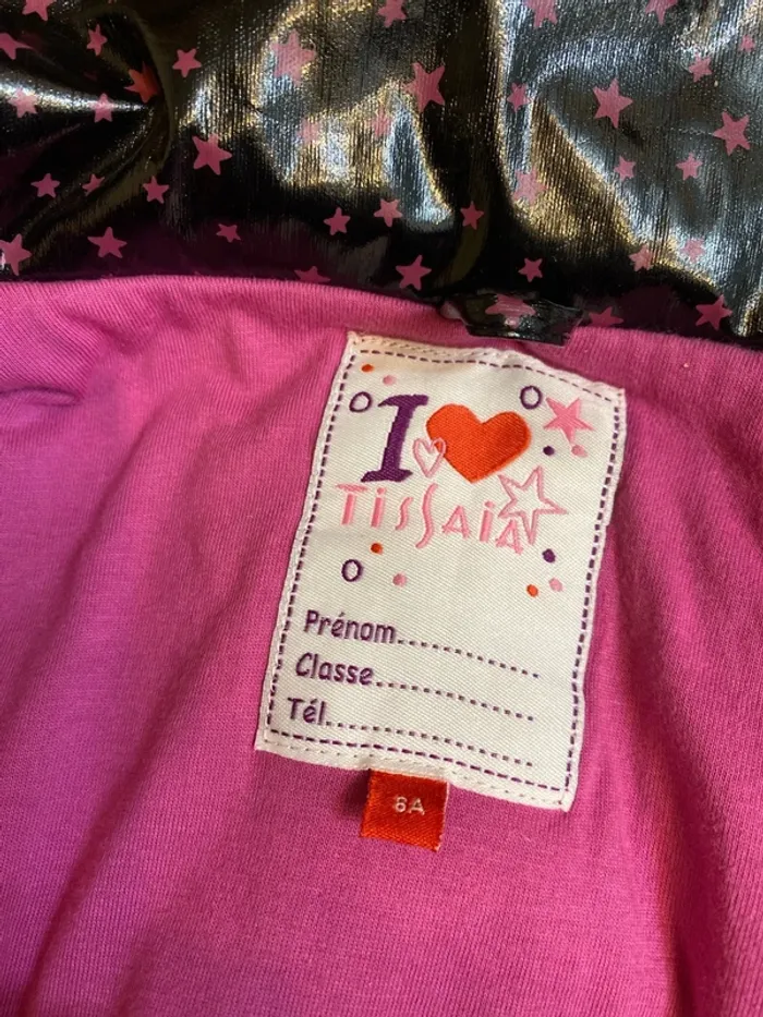 Manteau imperméable doublé avec capuche noir motifs étoiles fushia Tissaia 6 ans - n81m - photo numéro 4