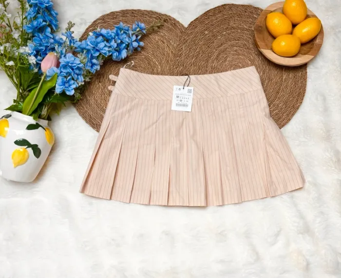 Jupe plissée rose à rayures Zara taille M - photo numéro 4