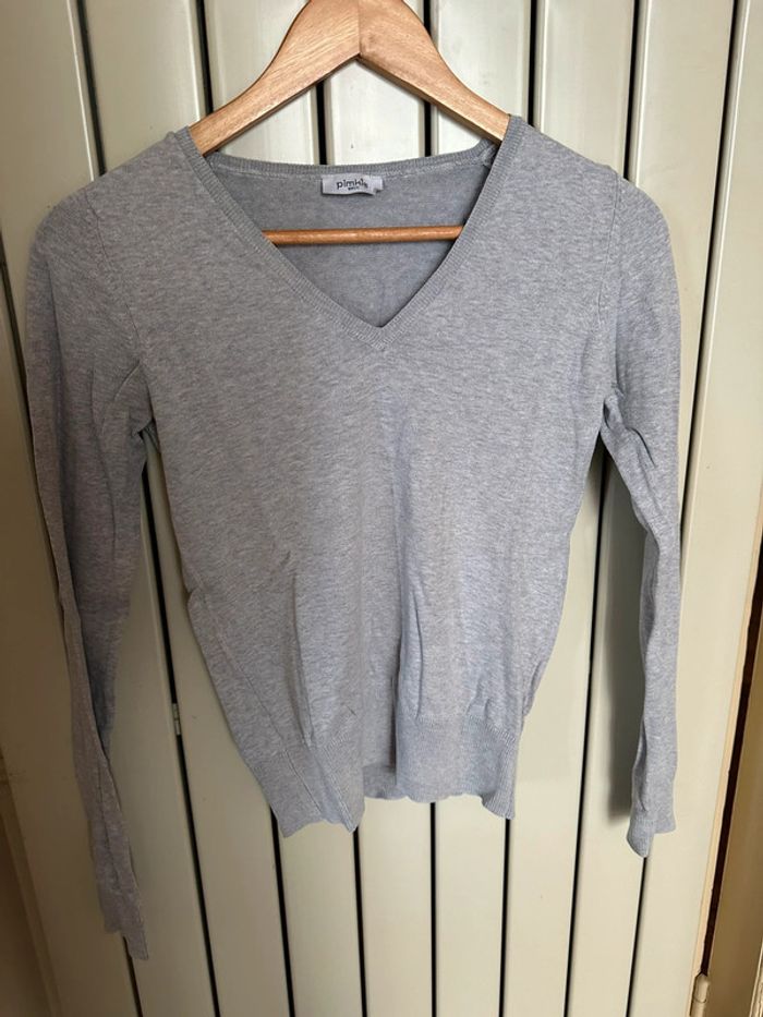 Pull col V coton Pimkie gris S