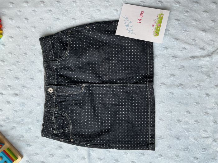 jupe en jean marine à pois blanc taille réglable 14 ans vertbaudet - photo numéro 2