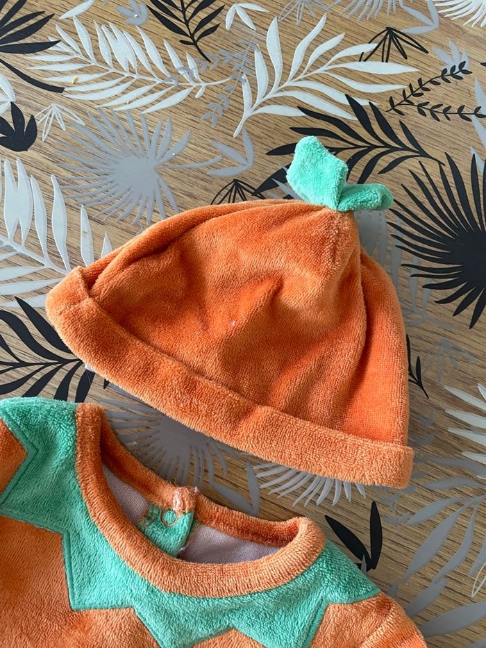 Ensemble pyjama sans pied + bonnet orange citrouille tex bb 3 mois - photo numéro 4