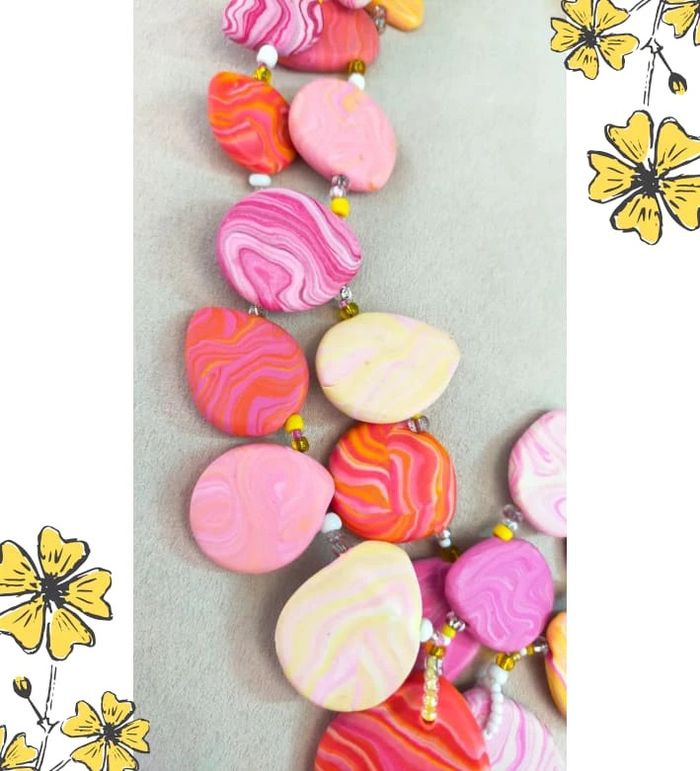 Collier fait main en pâte polymère – Nuances de rose et jaune pastel _ Collection Nuances de Rose - photo numéro 6