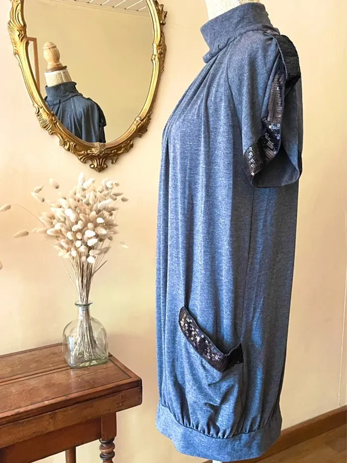 Robe Grise Élégante avec Détails en Sequins - Taille unique - photo numéro 5