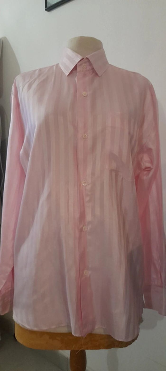 Chemise rose rayé en soie taille m