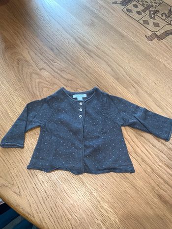 Gilet cardigan bébé fille Obaïbi Okaïdi lainage Gris anthracite  Pois gris argentés à paillettes