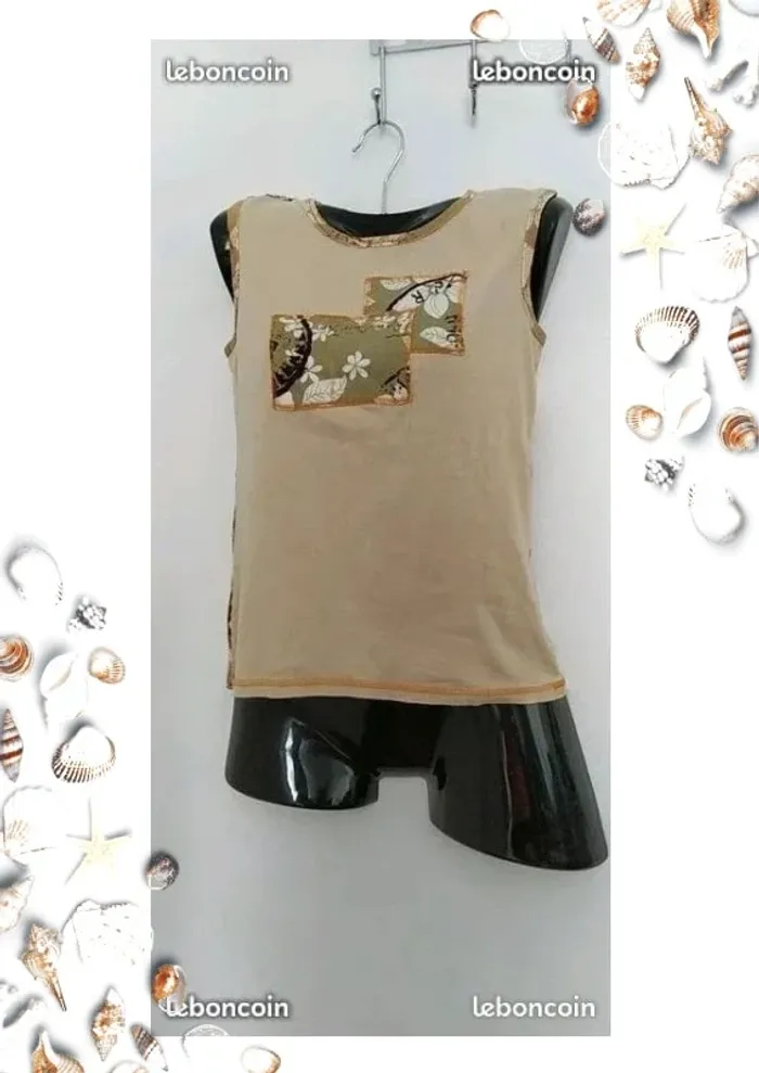 tee shirt sans manche beige taille 2 pure et simple collection