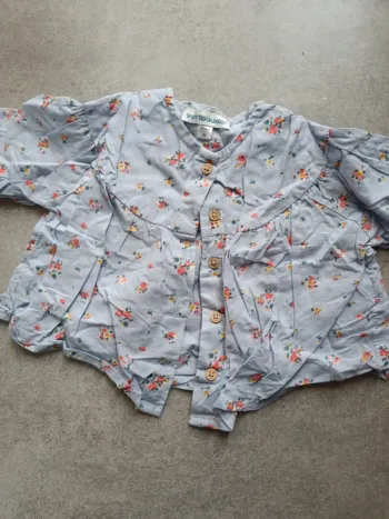 Chemise bleue à fleurs 60cm Vertbaudet