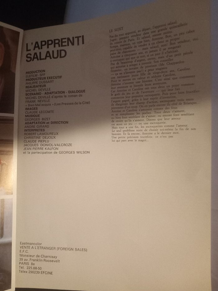 Affiche et synopsis du film l'apprenti salaud - photo numéro 2