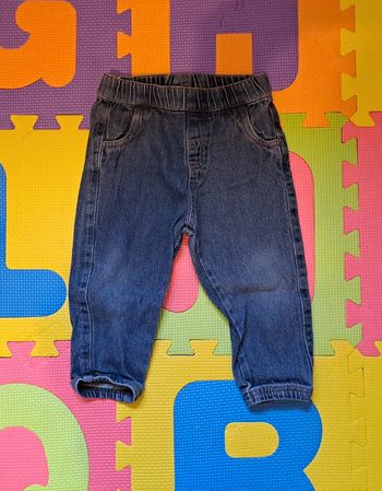 Pantalon jean bleu, mots d'enfants, taille 18 mois (80 cm)