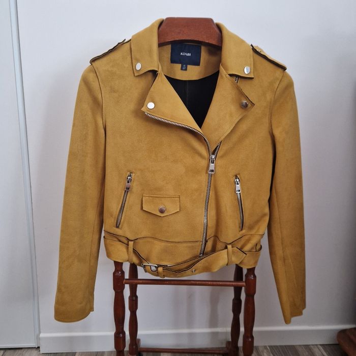 Veste Suédine Style Perfecto Moutarde, Taille 40
