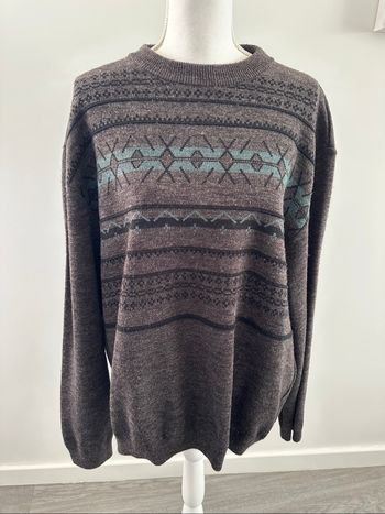 Pull oversize en laine gris et bleu Vintage T46 3XL