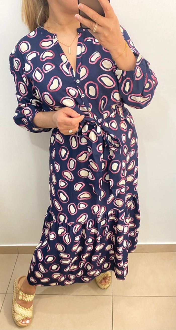 Jolie Robe Longue Imprimée Avec Ceinture Taille L - photo numéro 4