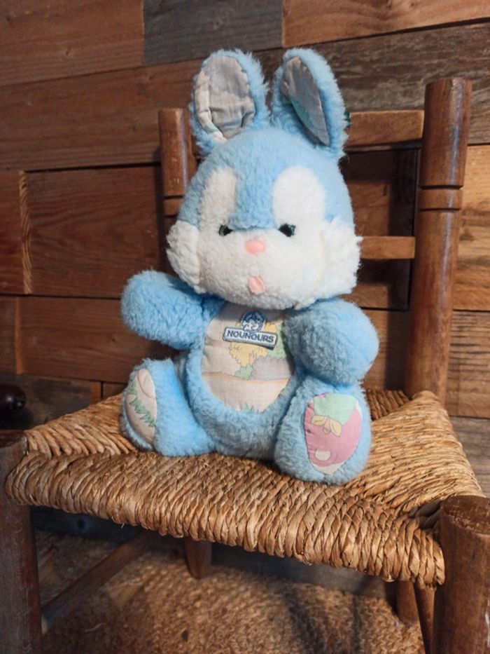 Peluche lapin bleu Nounours vintage - photo numéro 3