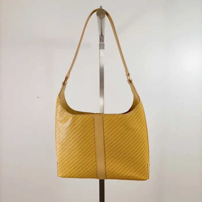 Sac épaule vintage jaune moutarde chic cuir et textile 21x30 cm tendance rétro S043 - photo numéro 3