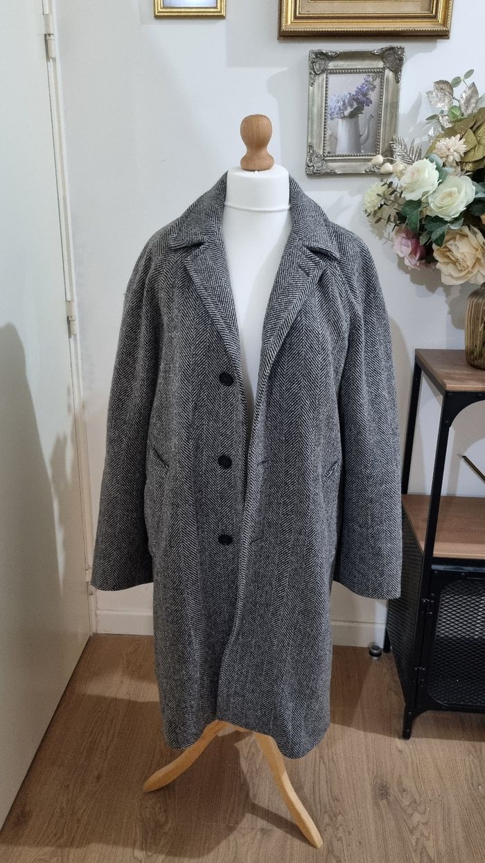 Manteau long à chevrons noir et blanc,  Sandro en laine vierge XL neuf - photo numéro 4