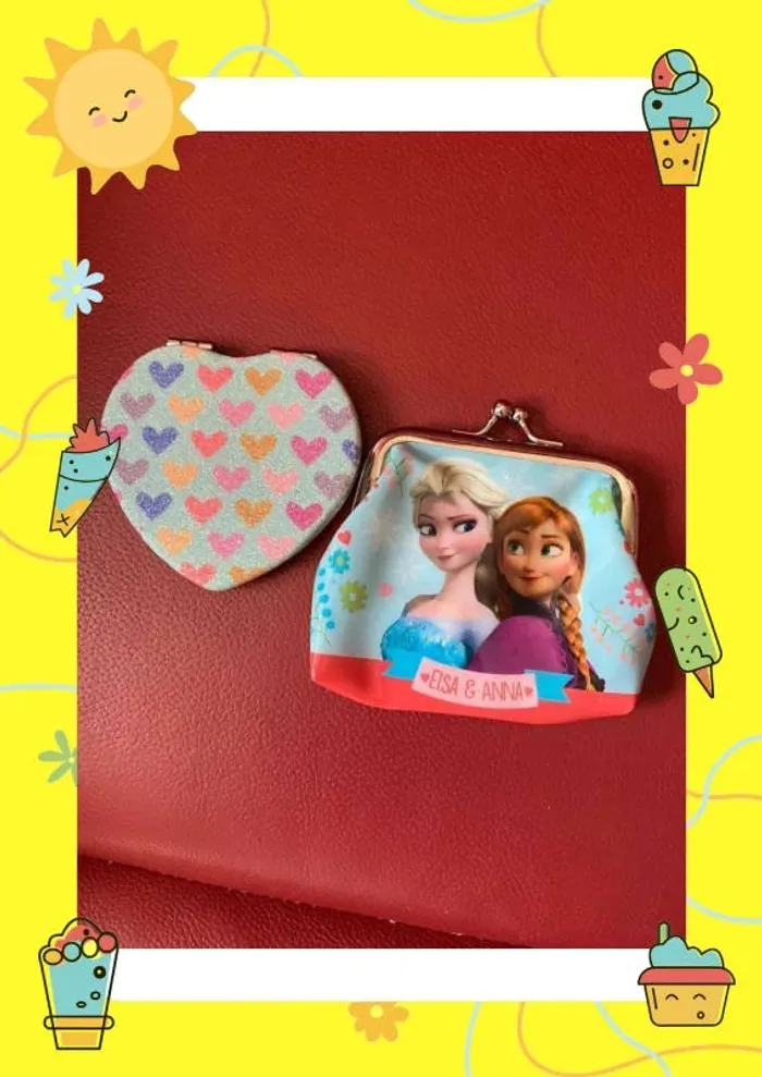 Porte monnaie Elsa Anna miroir cœur pièces