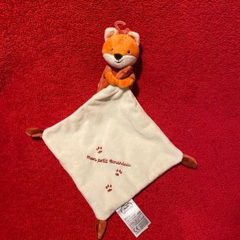 Mots d'enfants doudou renard orange mouchoir Ecru pattes mon petit renardeau neuf jamais utilisé 