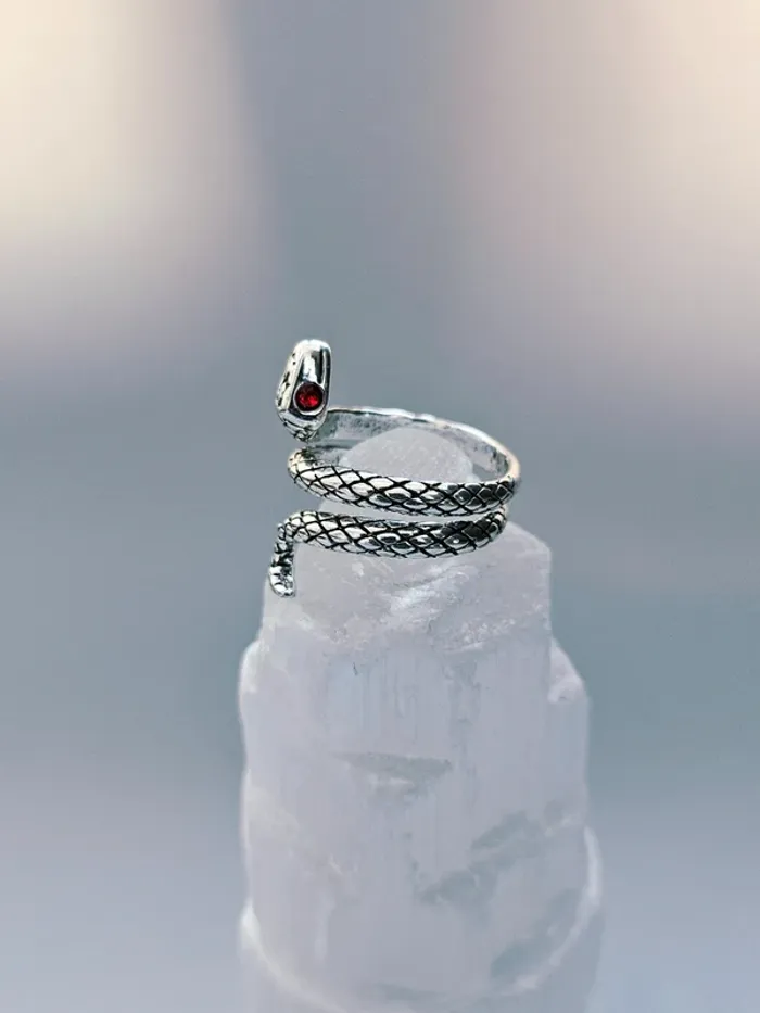 Bague acier inoxydable serpent ajustable œil rouge - photo numéro 3