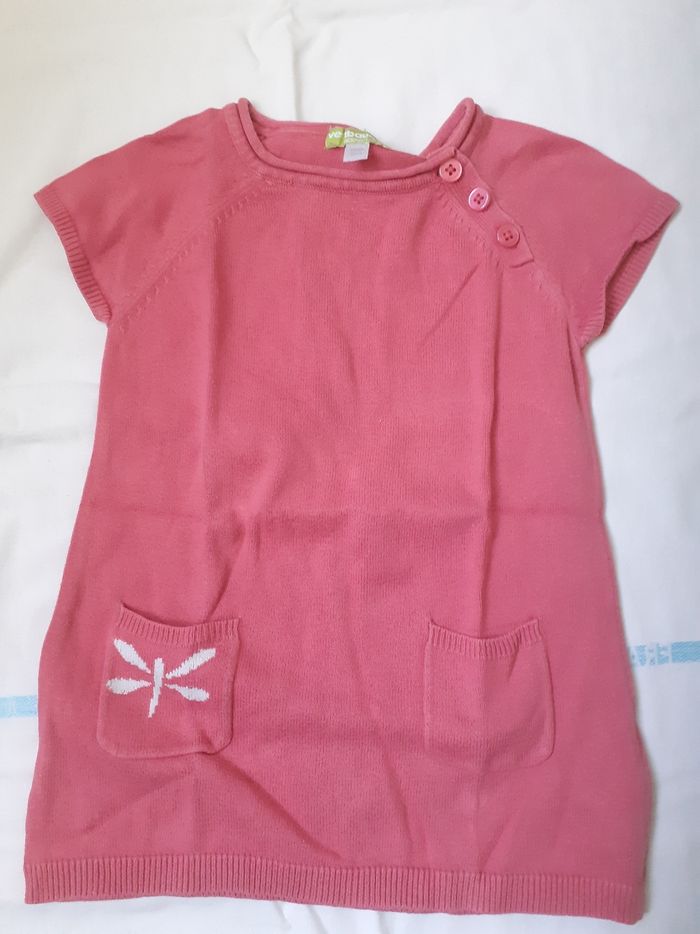 Robe maille vieux rose motif lubellule blanche