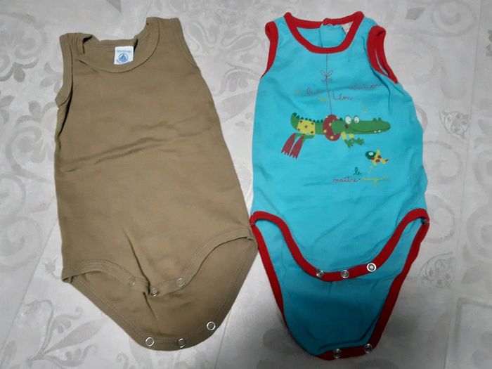 Lot 2 bodys bébé garçon mixte debardeur marcel 3 mois kaki bleu crocodile Léon petit bateau dpam