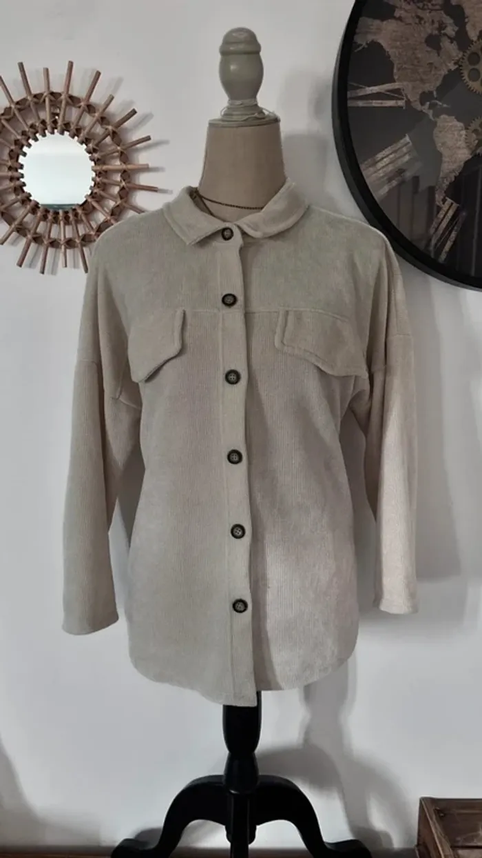 💕 veste chemise en tissus côtelé crème taille unique #madeinitaly - photo numéro 3