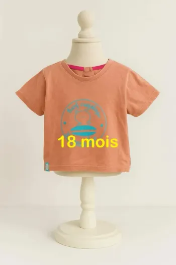 Tee  shirt  manche  courte  abricot  turquoise  Vertbaudet  Taille 18  mois