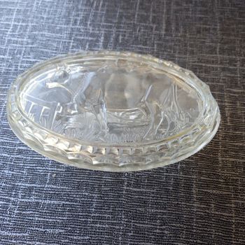 Beurrier ancien en verre motif vache #260406