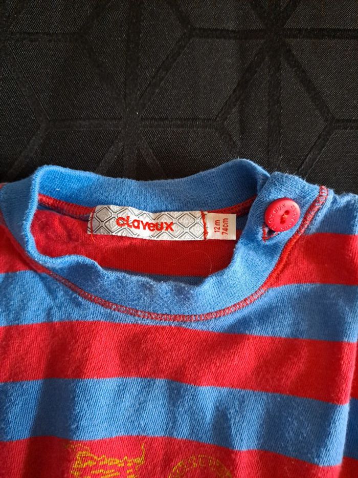 Ensemble Tee-shirt rayé rouge et bleu et short marine 12mois Clayeux - photo numéro 5