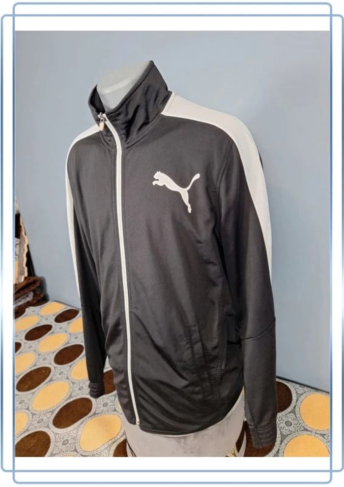 veste légère / Track jacket puma vintage/ homme noir et blanc - taille L - floqué (396) - photo numéro 5