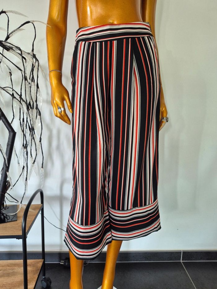 Pantalon Large Court Femme Noir avec Rayures Taille XL/42