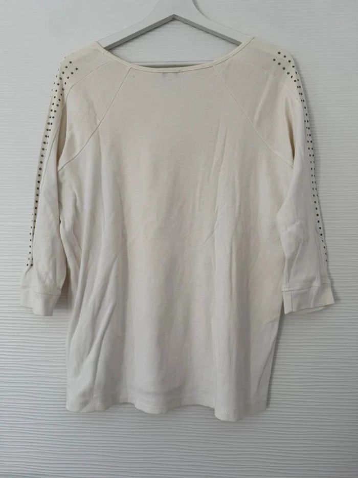Haut t-shirt blanc crème uni manches 3/4 blanc avec strass col rond - photo numéro 5