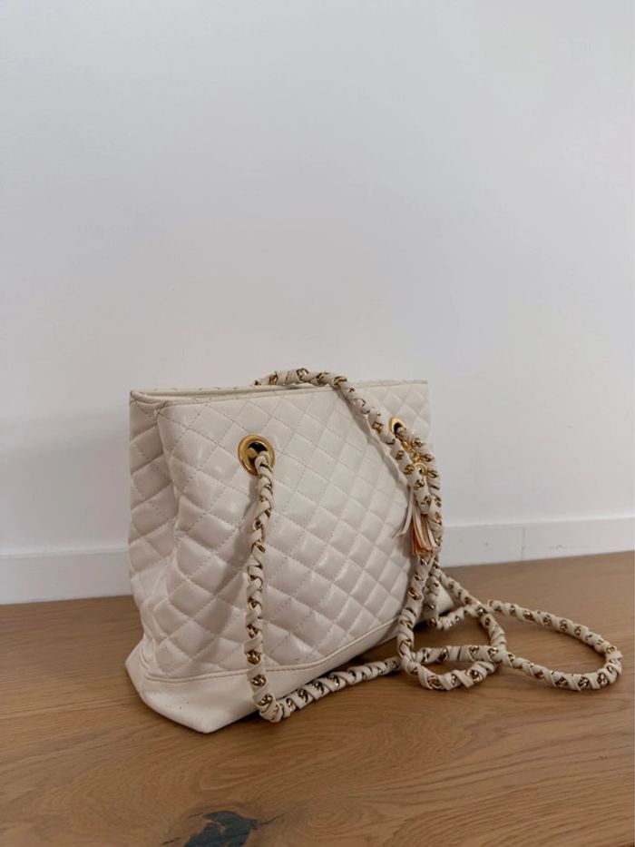 Sac blanc femme chaînes doré or matelassés blanc chaînes doré or zip bandoulière à main borsa - photo numéro 6