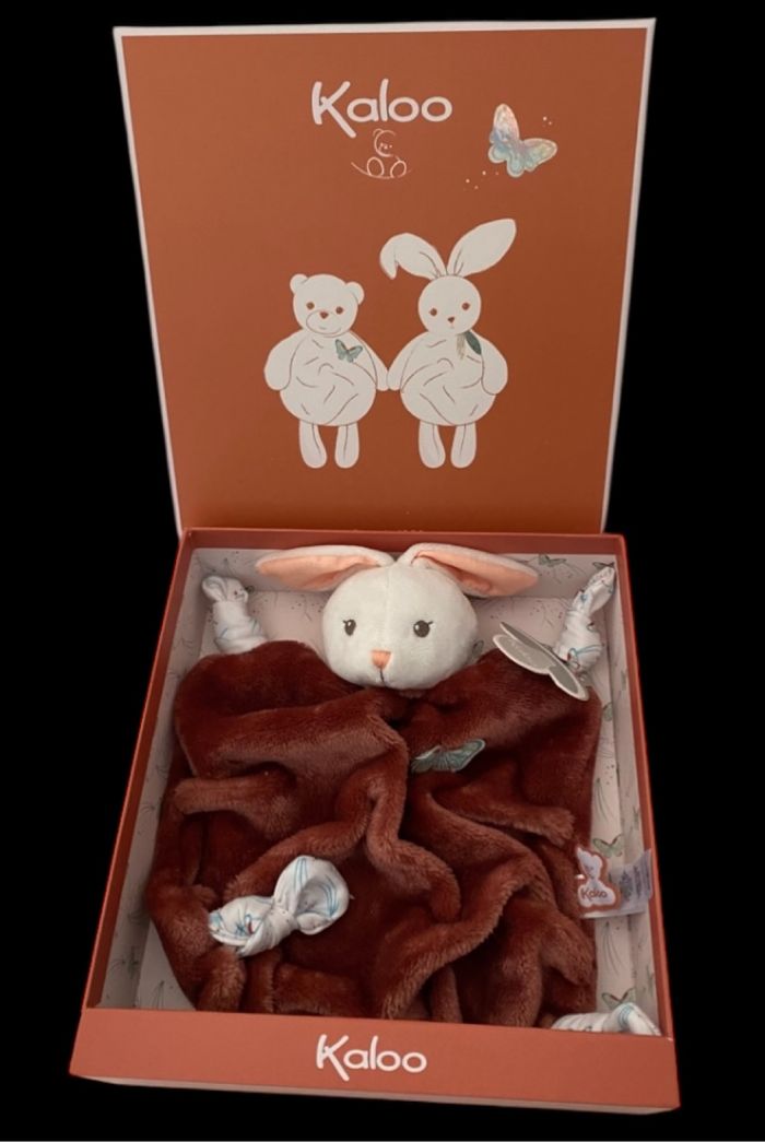 ❤️Doudou plat lapin plume cannelle marron papillon kaloo