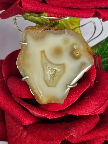 Bague 4 griffes en argent sterling 925 avec pierre agate geode