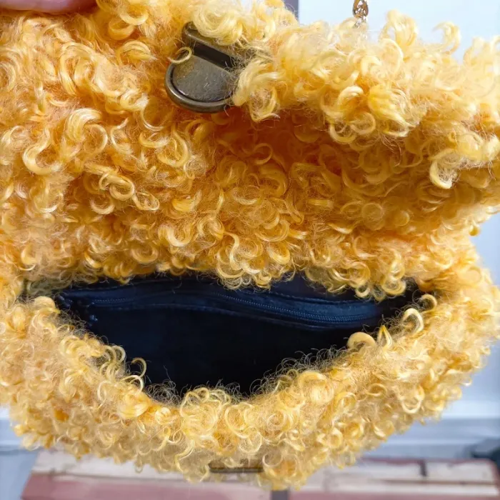 Sac peluche jaune bouclettes à chaîne – look tendance original S021 - photo numéro 8