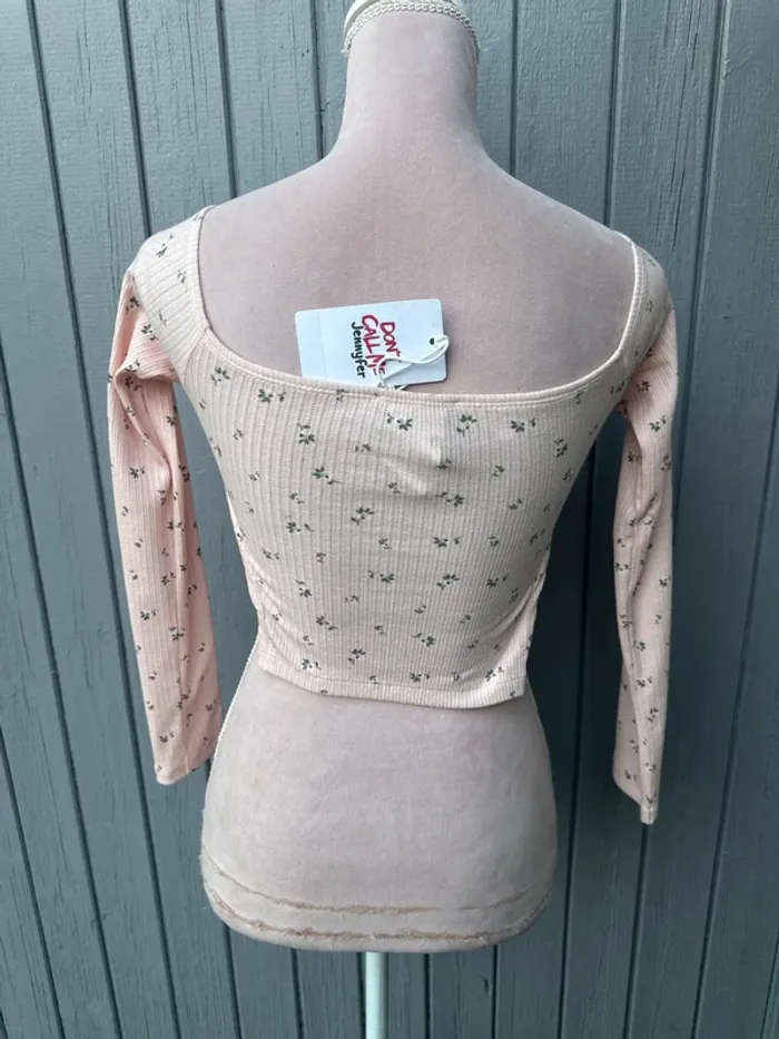 Haut crop top court manches 3/4 fleuri XS/34 - photo numéro 4