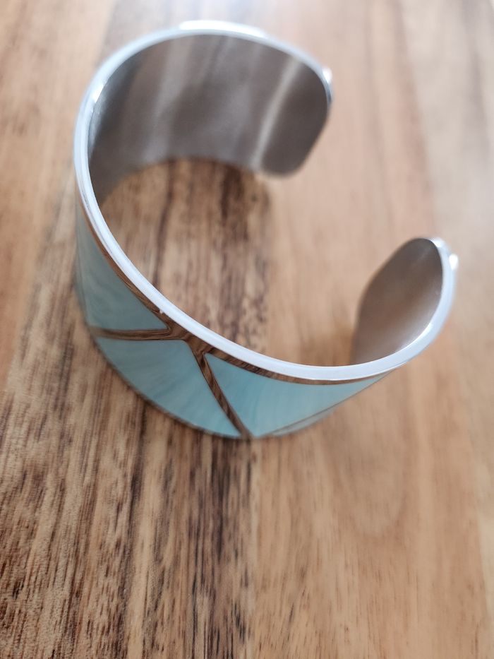 Neuf bracelet manchette acier turquoise ML - photo numéro 3