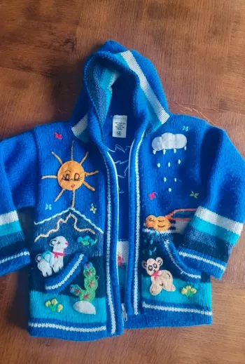 Gilet péruvien bleu à capuche