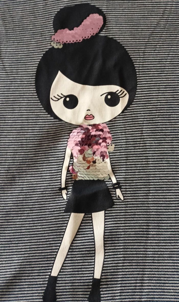 T-shirt manches longues marinière sequins 8 ans - photo numéro 2